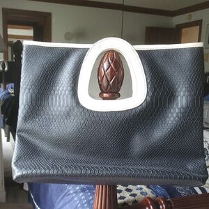 Black and White Textured Leather Handbag